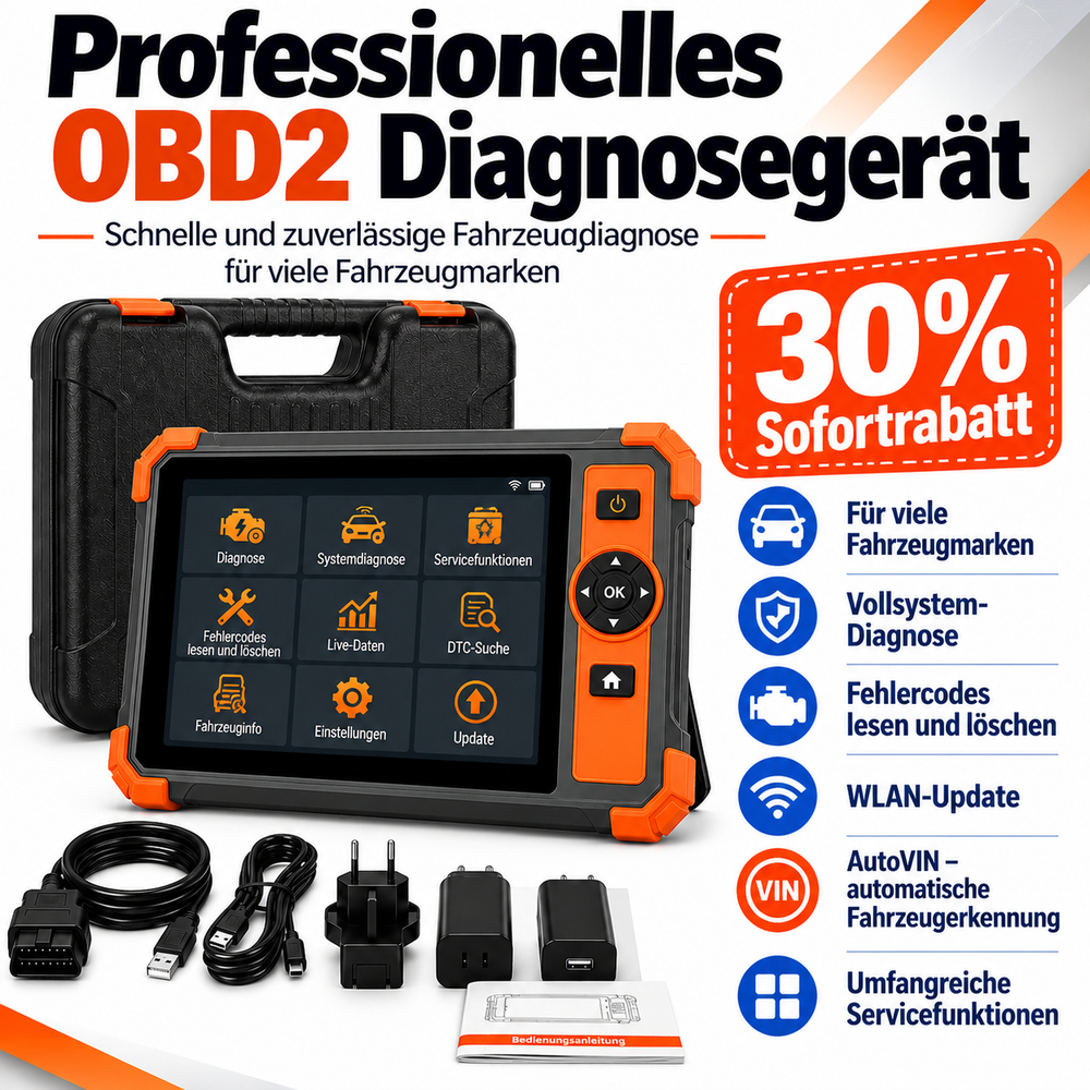 KFZ OBD2 Diagnosegerät – Fahrzeugdiagnose für unterstützte Systeme